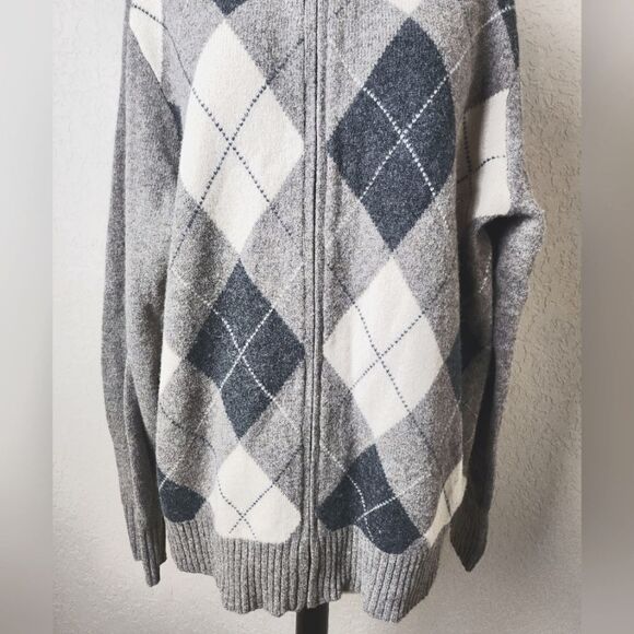 J. Crew Lambwools Argyle Zip-Up Elbow Patch Sweater Cardigan Gray  Size L - Picture 4 of 8